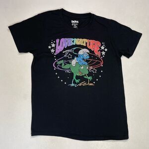 The Smurfs Riding Frog Love Adventure Graphic T-shirt Women Medium Black